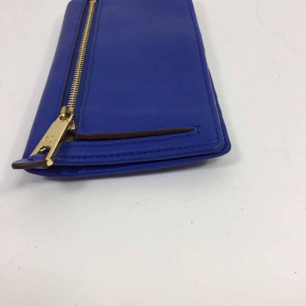Lauren Ralph Lauren Womens Crosshatch Sheep Leather Slim Wallet Blue One Size - Picture 6 of 14